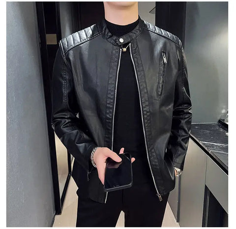 Mens white Leather jackets Fashion Trend Simple Personality Men's Men's Autumn Spring PU Leather Jackets winter Slim Windbreaker