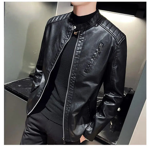 Mens white Leather jackets Fashion Trend Simple Personality Men's Men's Autumn Spring PU Leather Jackets winter Slim Windbreaker